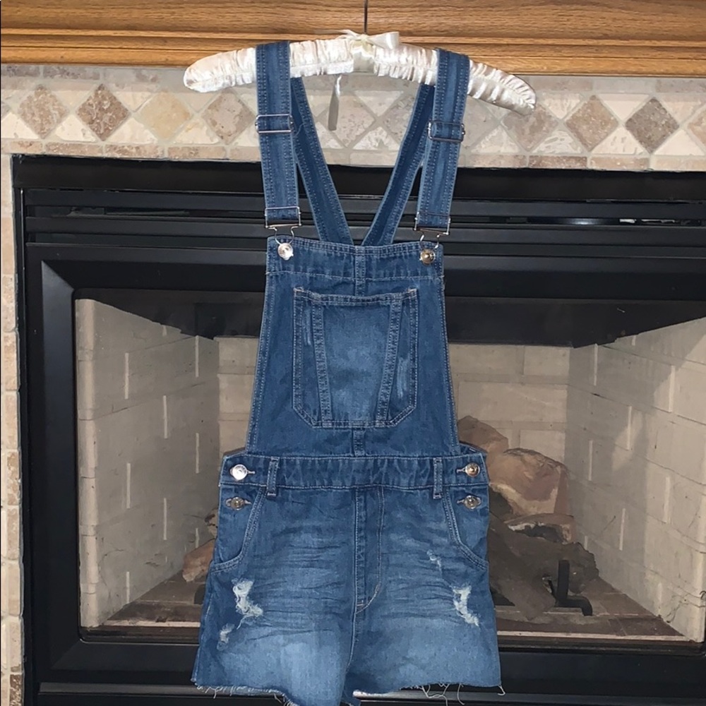 Light wash distress overalls